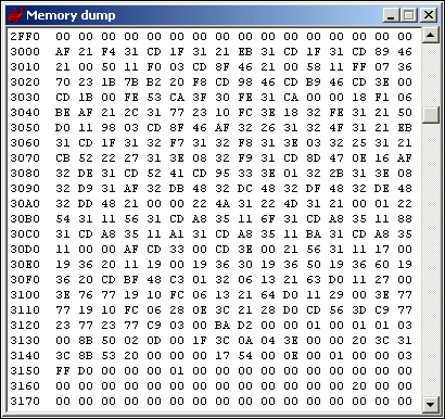 Memory listing window